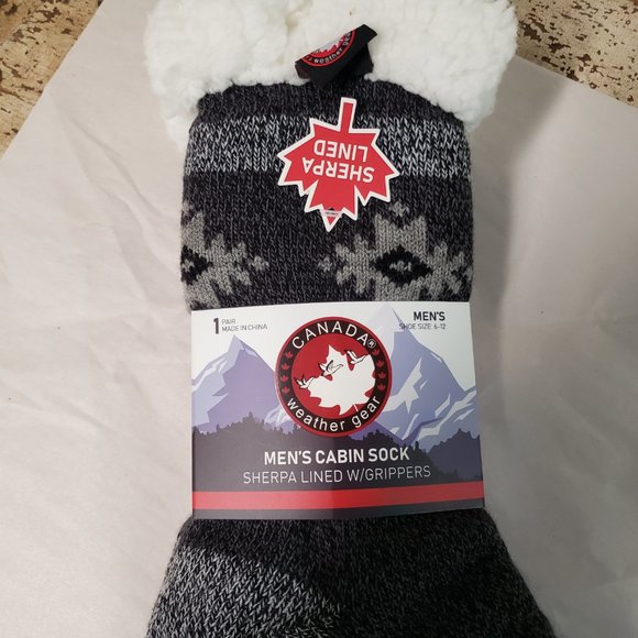 CANADA Weather Gear SHERPA LINED Men’s Cabin Socks ~ Size 6-12~ Black Aztec - Picture 2 of 5